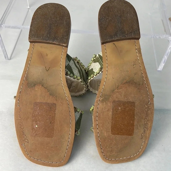 Sam Edelman HOPIE Zebra Green Linen Square Toe Slide Sandals Rhinestones Size 11 - Picture 14 of 16